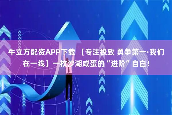 牛立方配资APP下载 【专注极致 勇争第一·我们在一线】一枚沙湖咸蛋的“进阶”自白!